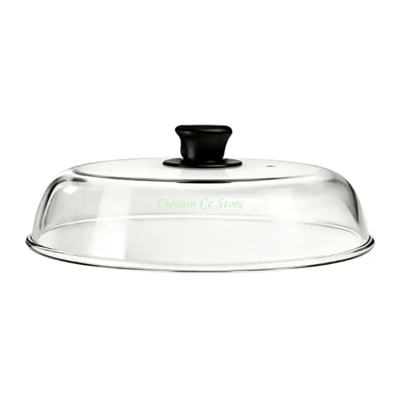 X90F 26 Glass Microwave Plate Cover, Borosilicate Lid with Top Knob for Warming Meals, Covering Dishes, and Holding on Counters