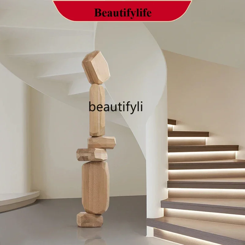 

D178 Abstract solid wood sculpture artwork floor-to-ceiling ornament sales department clubhouse entrance vertical decoration