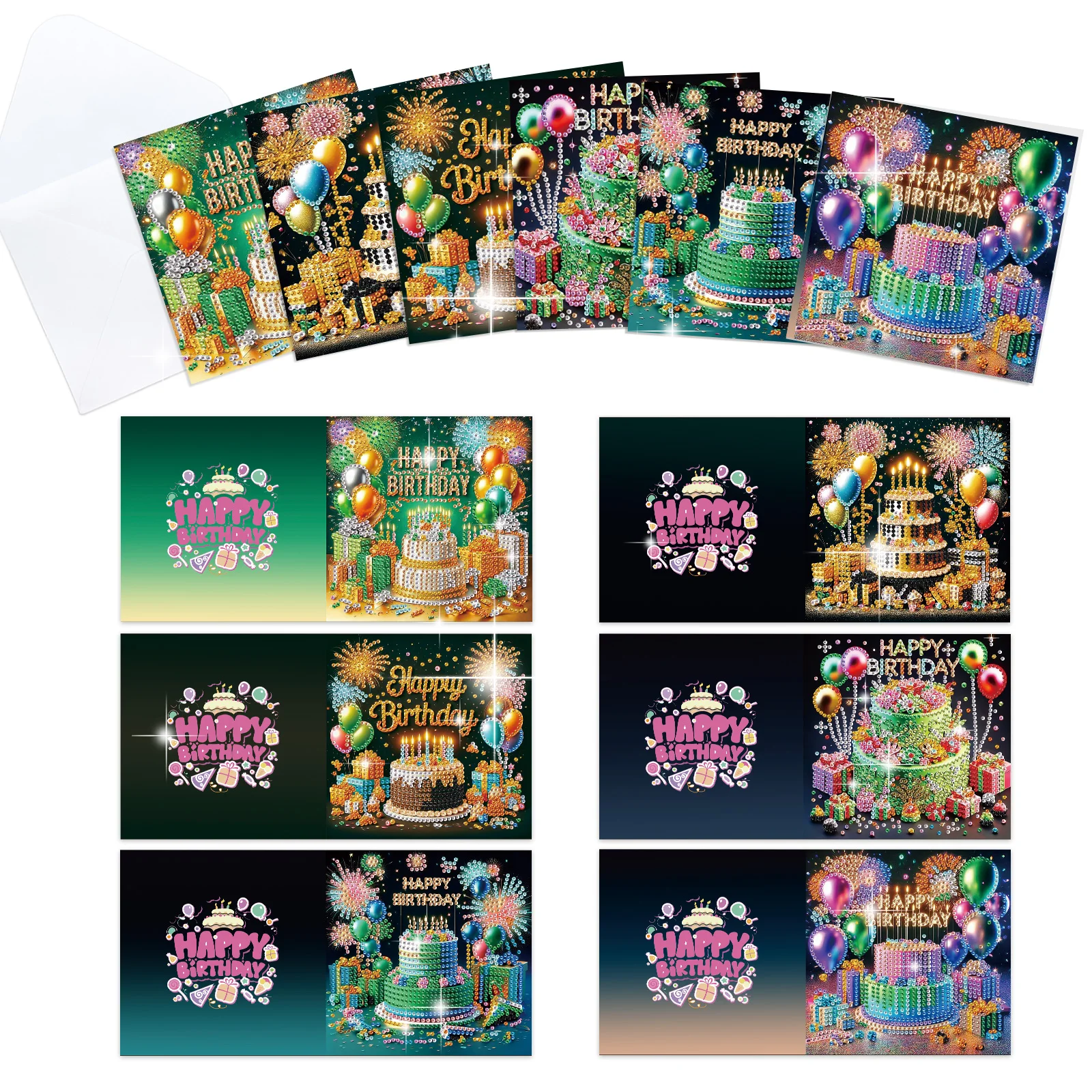 

6Pcs Diamond Art Painting Greeting Cards Kits,birthday cake Greeting Cards with Envelopes Diamond Art Crafts Birthday Cards Gift