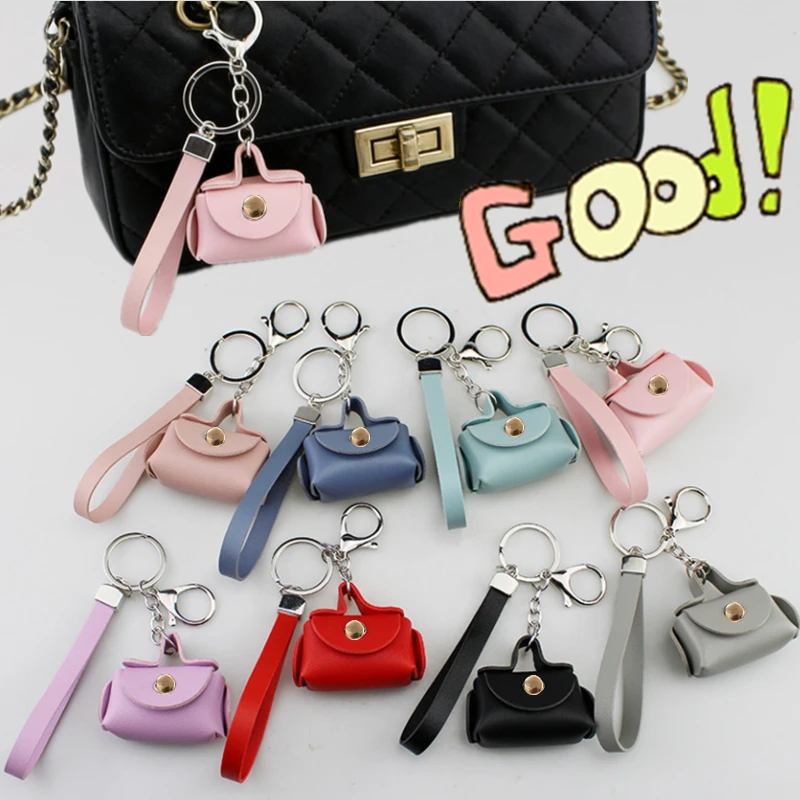 

Kawaii Mini Bag Keychain PU Leather Small Handbag Coin Purses Keyring Headphone Bag Women Car Purse Pendant Keyholders Bag Parts
