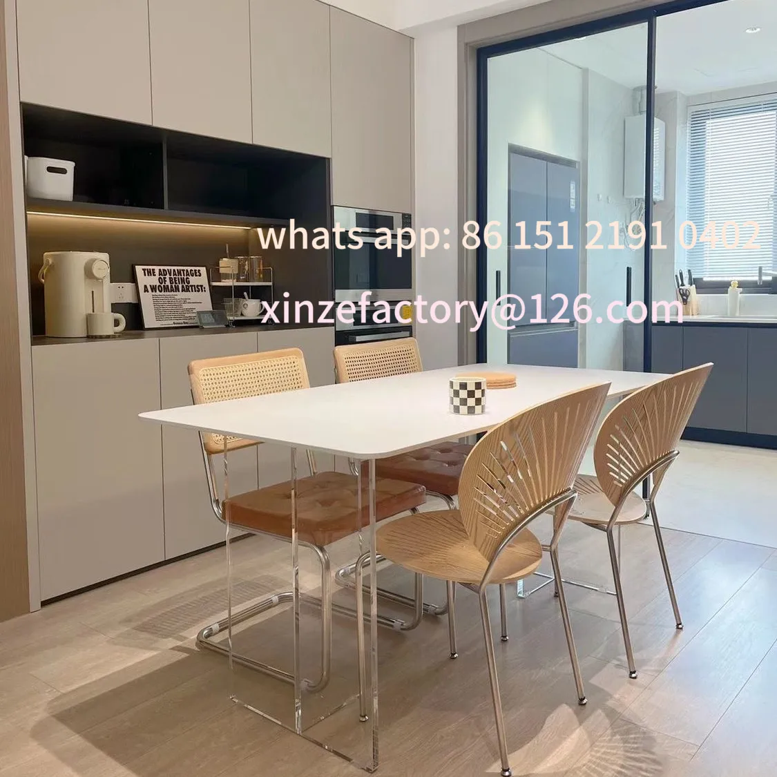 

Customizable winter Acrylic suspended rock slab dining table and chair combination small apartment rectangle