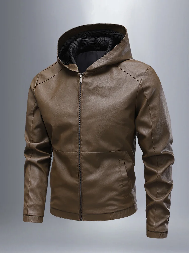 

Мужские кожаные куртки, верхняя одежда, брендовая одежда, американская ретро мотоциклетная куртка из искусственной кожи с капюшоном, однотонная, из высококачественной кожи