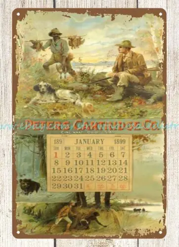 metal wall art 1899 Peters Cartridge Calendar hunting dog rifle metal tin sign