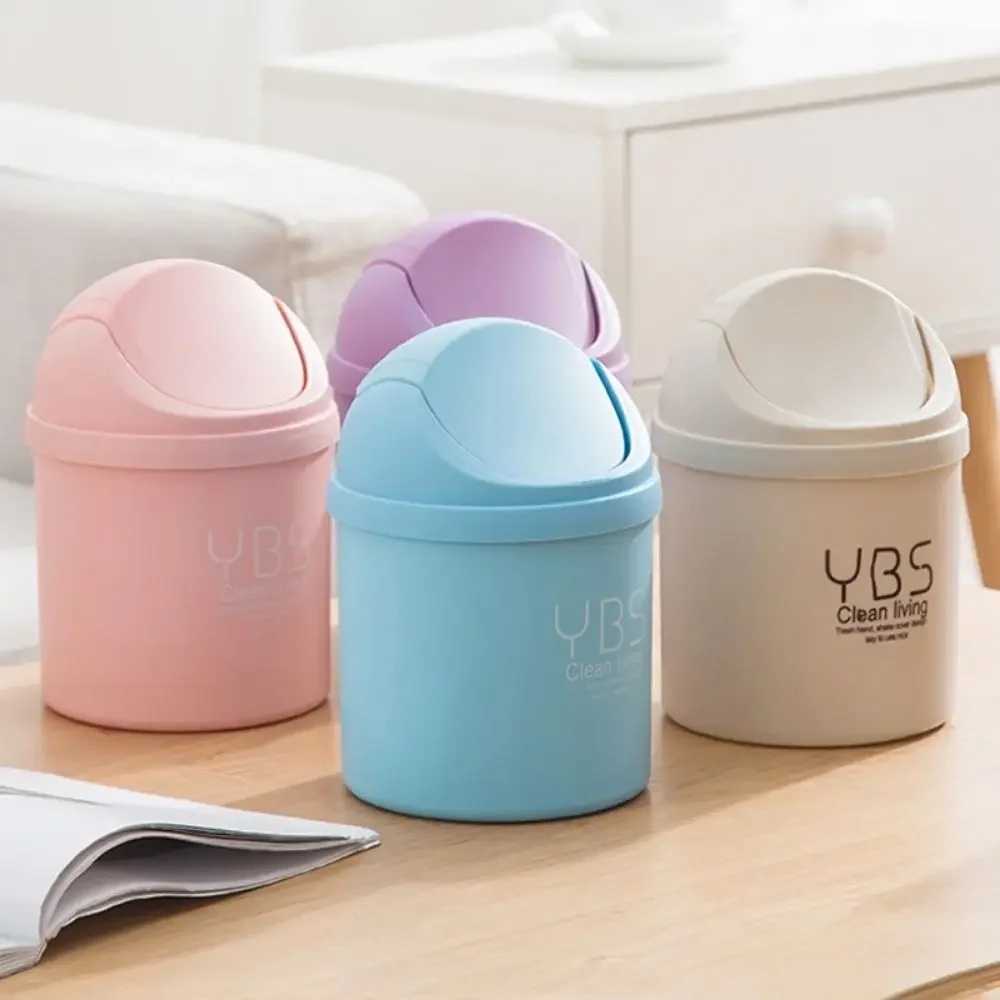 1pc Mini Desktop Trash Can with Lid, Small Covered Garbage Bin for Kitchen Office Desk, Household Living Room Cleaning Bucket