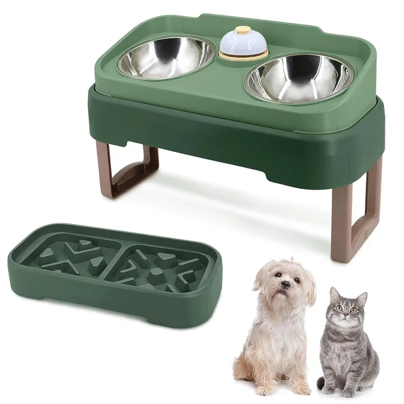 

3-in-1 Dog Elevated Bowls Stand Adjustable Detachable Pet Slow Feeding Dish Bowl for Medium Big Dog Water Feeders Table