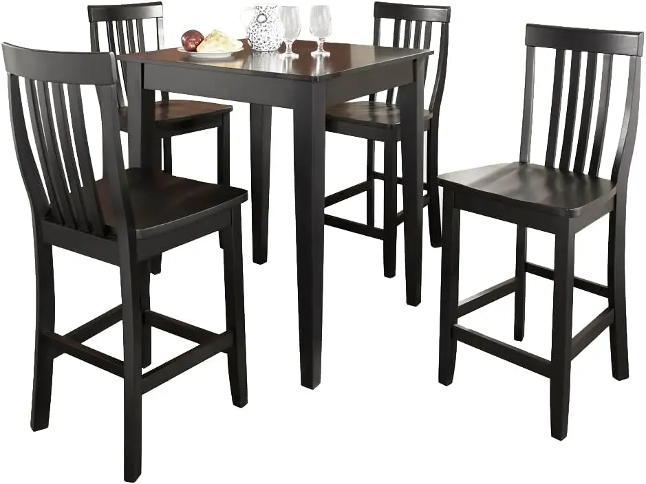 5-Piece Bar Table With 4 School House Counter Height Bar Stools, Black