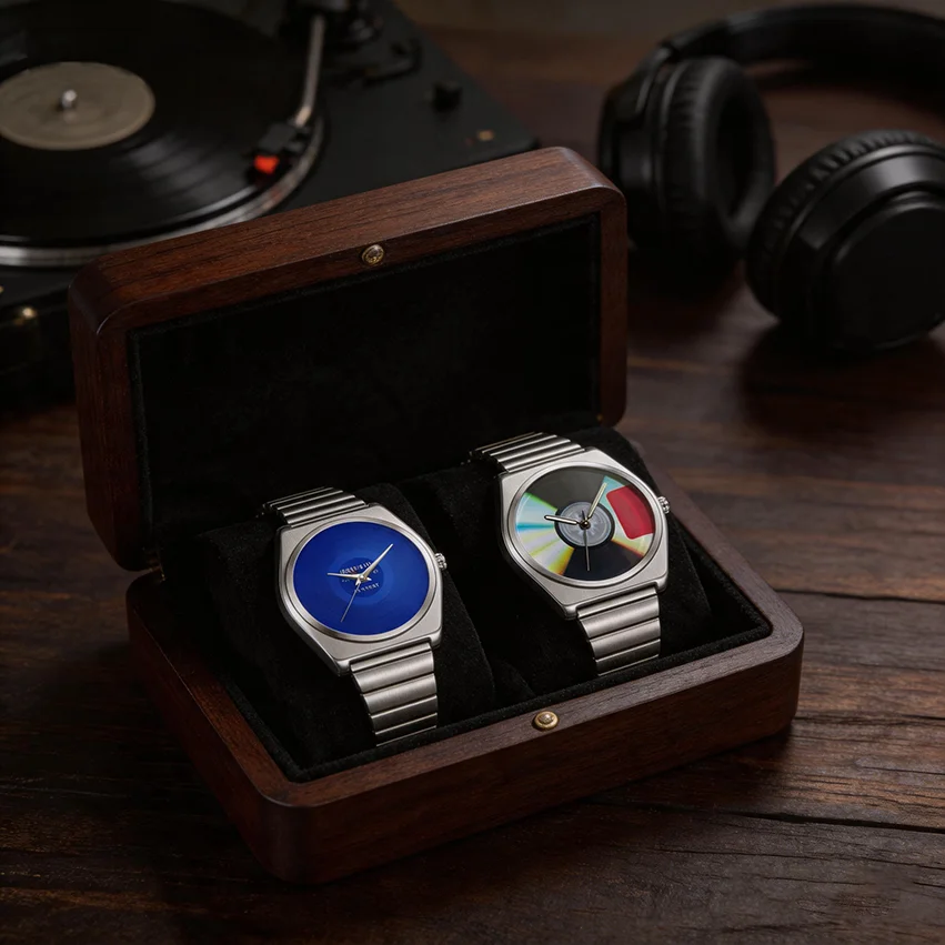 Minimalist Men's Watch Blue Record Dial Yeezus CD Theme Hip Hop Streetwear Watch Classic Silver Stainless Steel Band Quartz Watc