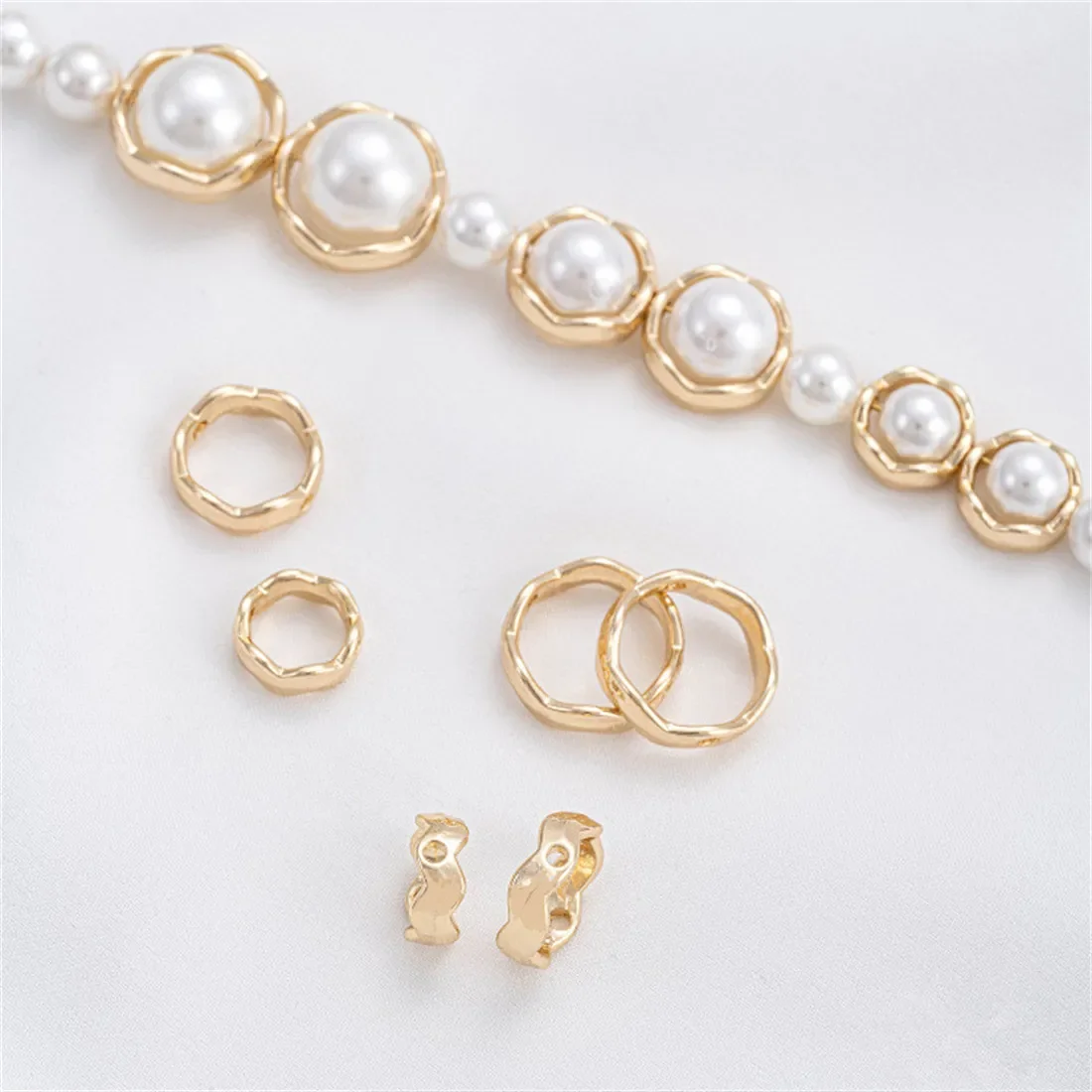 14K Gold Wave Ring Set Bead Ring Bead Ring Handmade Diy String Pearl Bracelet Necklace Jewelry Accessories C140