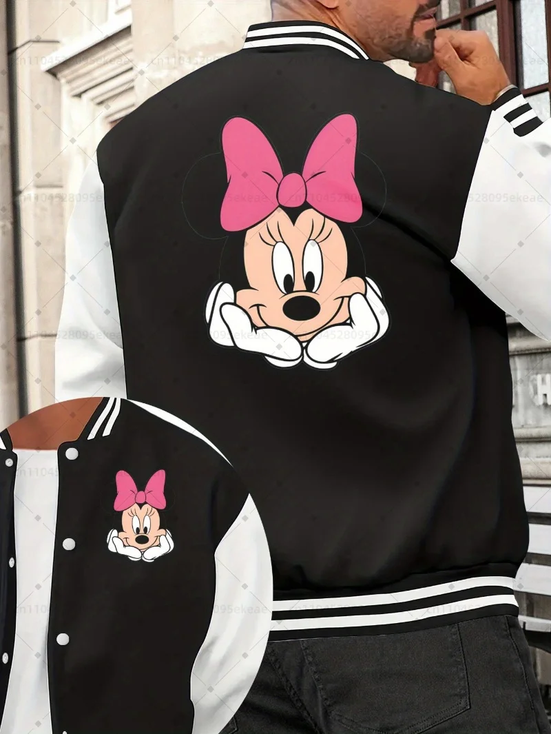 

DISNEY Mickey Mouse Graphic Baseball Jacket Men Fashionable Sports and Leisure Autumn Winter Jacket Loose Cartoon Top Teenagers