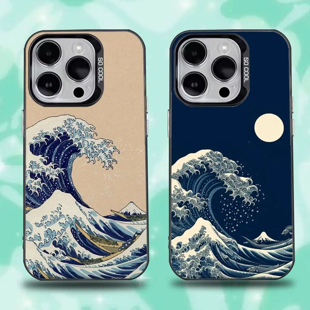 

J-Japan Style Ukiyo-e Phone Case For iPhone 17,16,15,14,13,12,11,Pro,Max,Plus,E,Air,Mini Black Tpu Cover