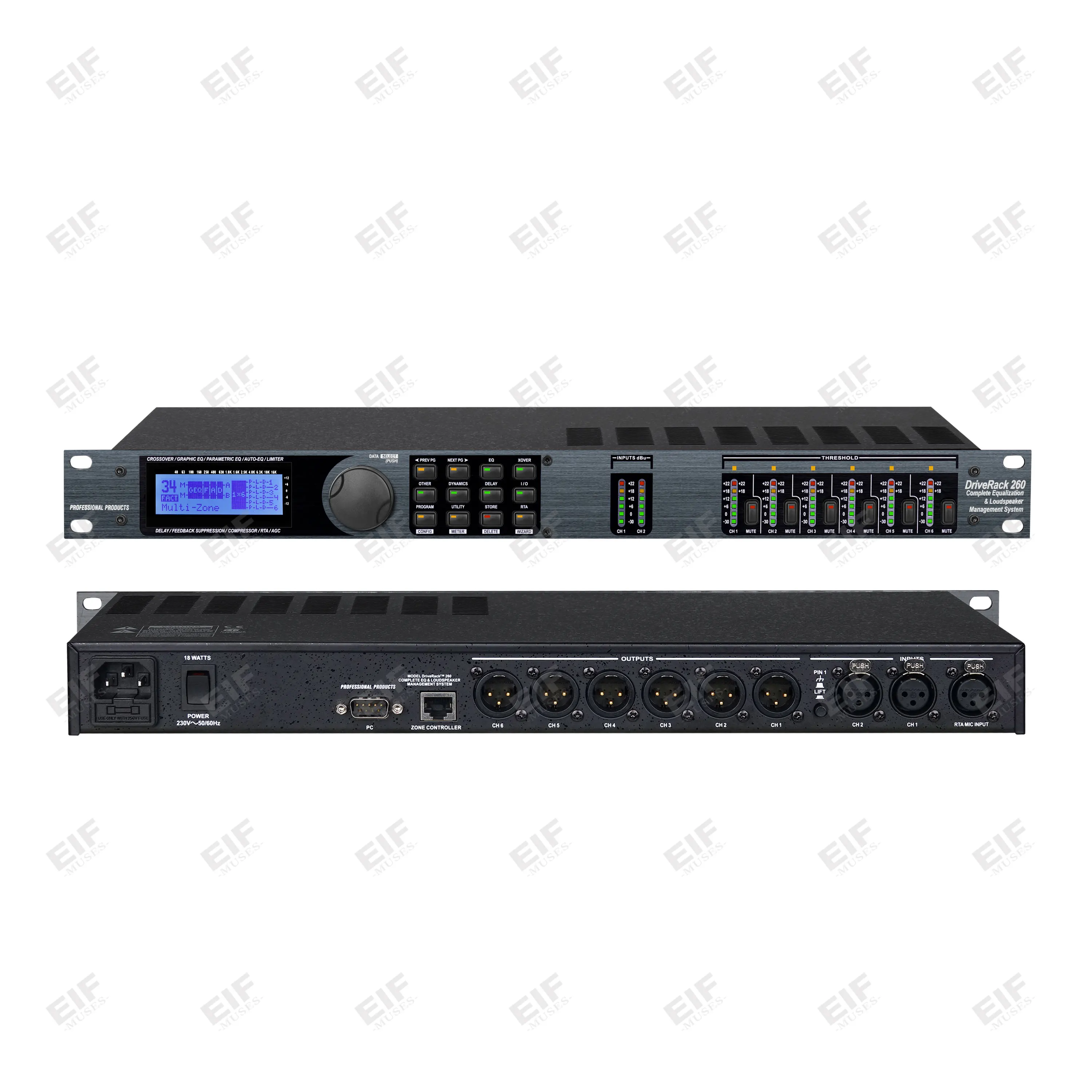 EIF 260 Professional Digital DSP Audio Processor 6-Channel XLR Metal Portable Stereo/Mono/Surround Stage Live Event Conference