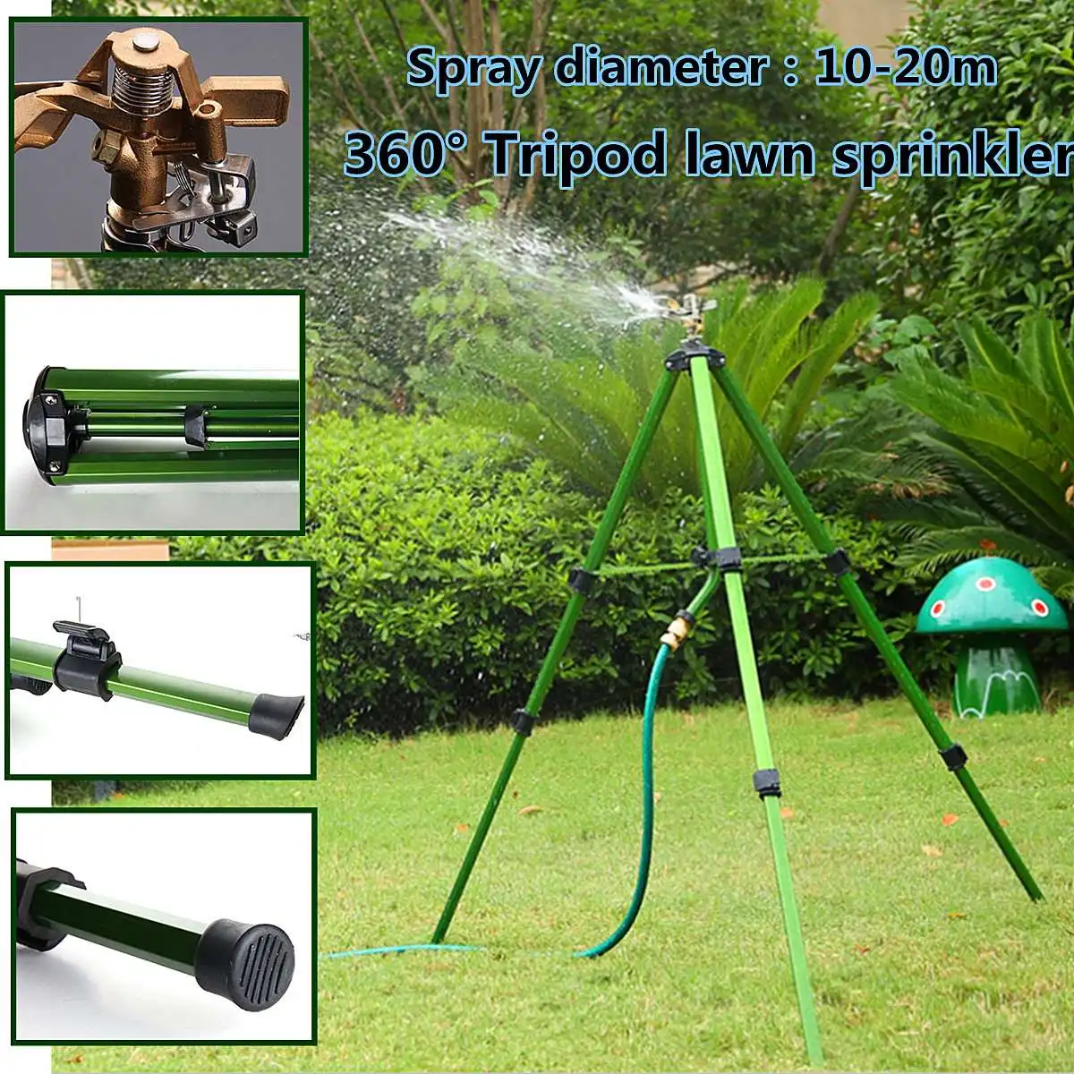 10-20M Garden Watering System Aluminum Alloy Tripod Impact Sprinkler Garden Kit for Farmland Plant Flower Irrigation 360 degree