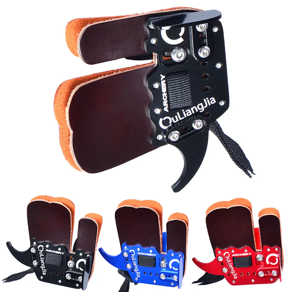 Archery Finger Tab Guard Protector Gear Glove Cow Leather Aluminum Alloy Recurve Bow Arrow Shooting Hunting Target
