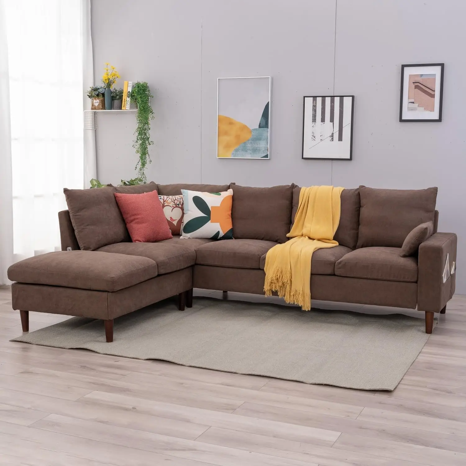 Left/Right Facing Sectional Sofa, L Shape Corner Couch w/ Butilt-in USB Port Chaise Sectional Couch for Living Room & Apartment