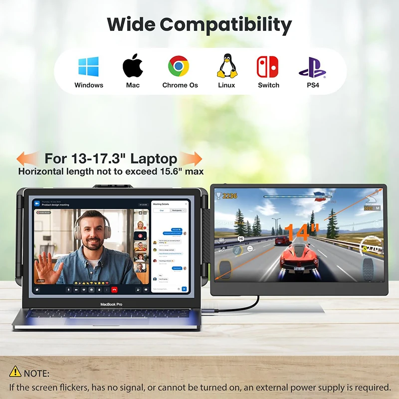 موسع شاشة الكمبيوتر المحمول المحمول 14 بوصة IPS FHD 1080P شاشة كمبيوتر محمول للسفر باللون الأسود متوافقة مع نظام التشغيل Windows Mac Travel Work #5