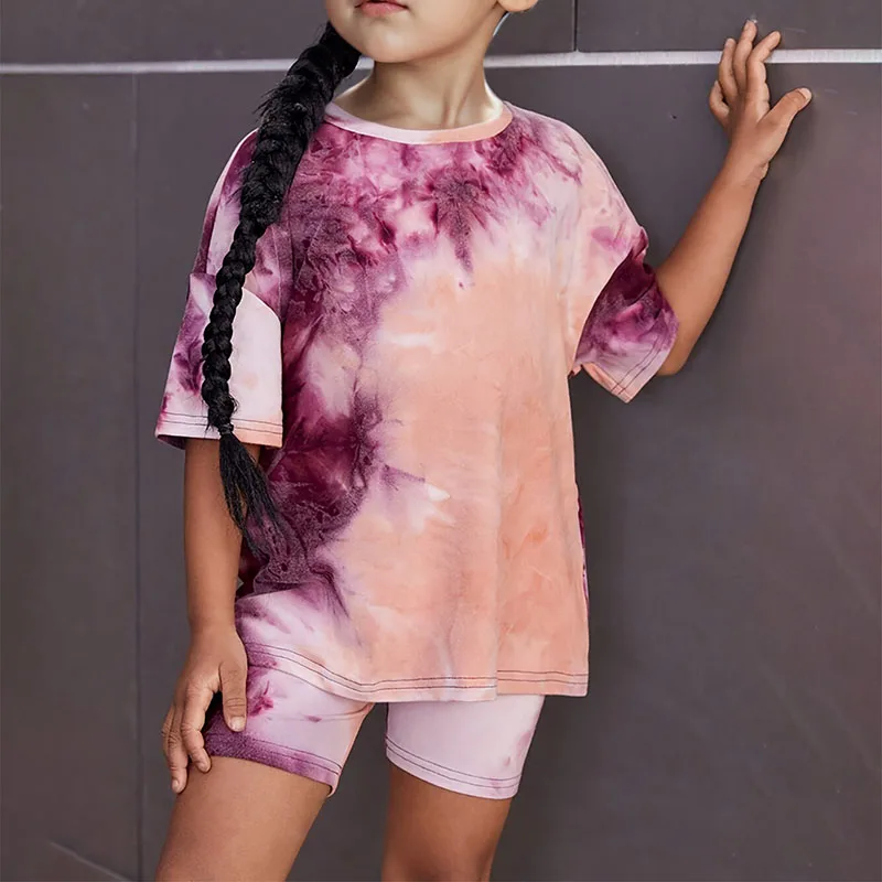 

Fashion Kid Girl Clothes Full Print Tie-dye Tops+Short Pant 2Pcs Set Children Sport Suit Toddler Tracksuit Baby T-shirt A1369