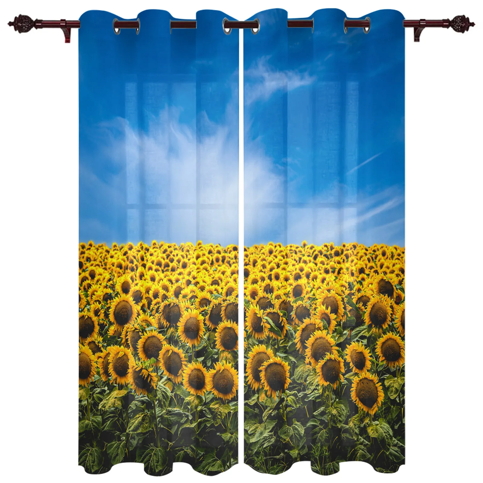 Farm Sunflower Flower Field Windows Curtains Living Room Bedroom Window Treatments Household Kitchen Curtains