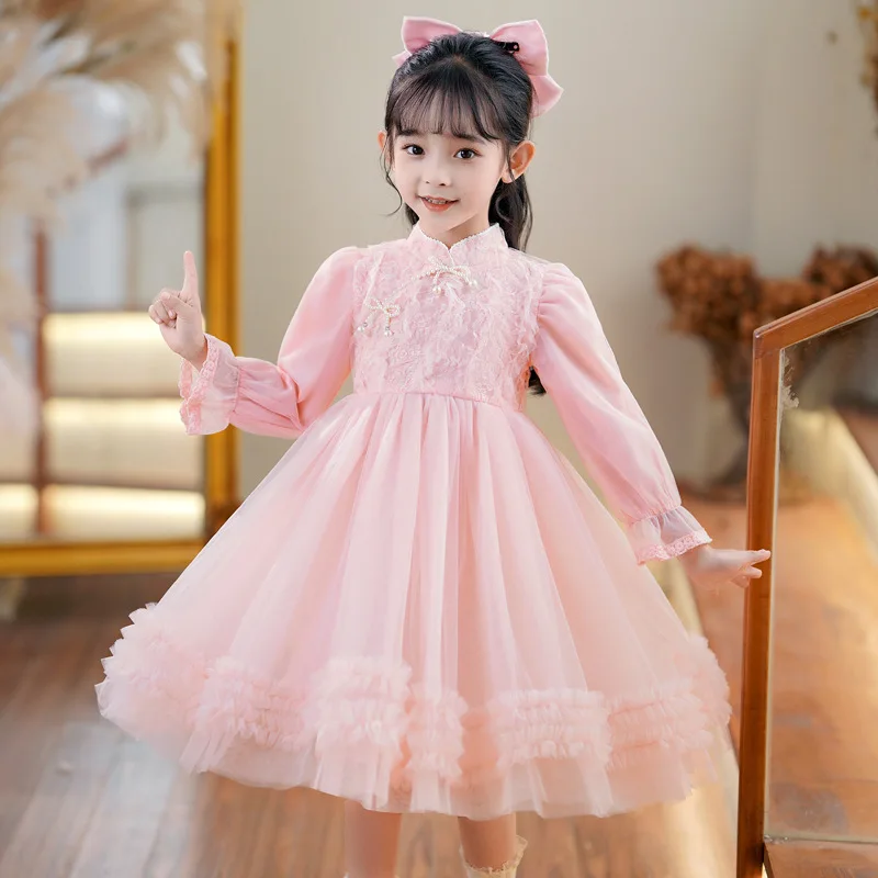 Children\'s Dress Cute Clothing For Flower Girls White Pink Long Sleeve Embroidered Spring Autumn Casual Wear Ball Gown Dresses