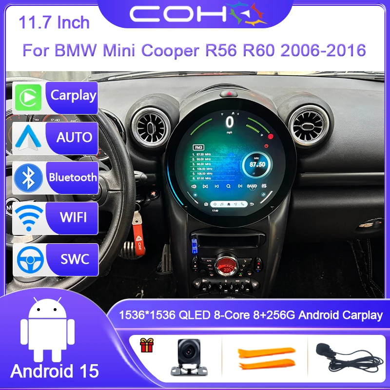 

11.7 Inch For BMW Mini Cooper R56 R60 2006-2016 Android15 8-Core Car Multimedia Player Stereo Receiver Radio GPS 4G WIFI Carplay
