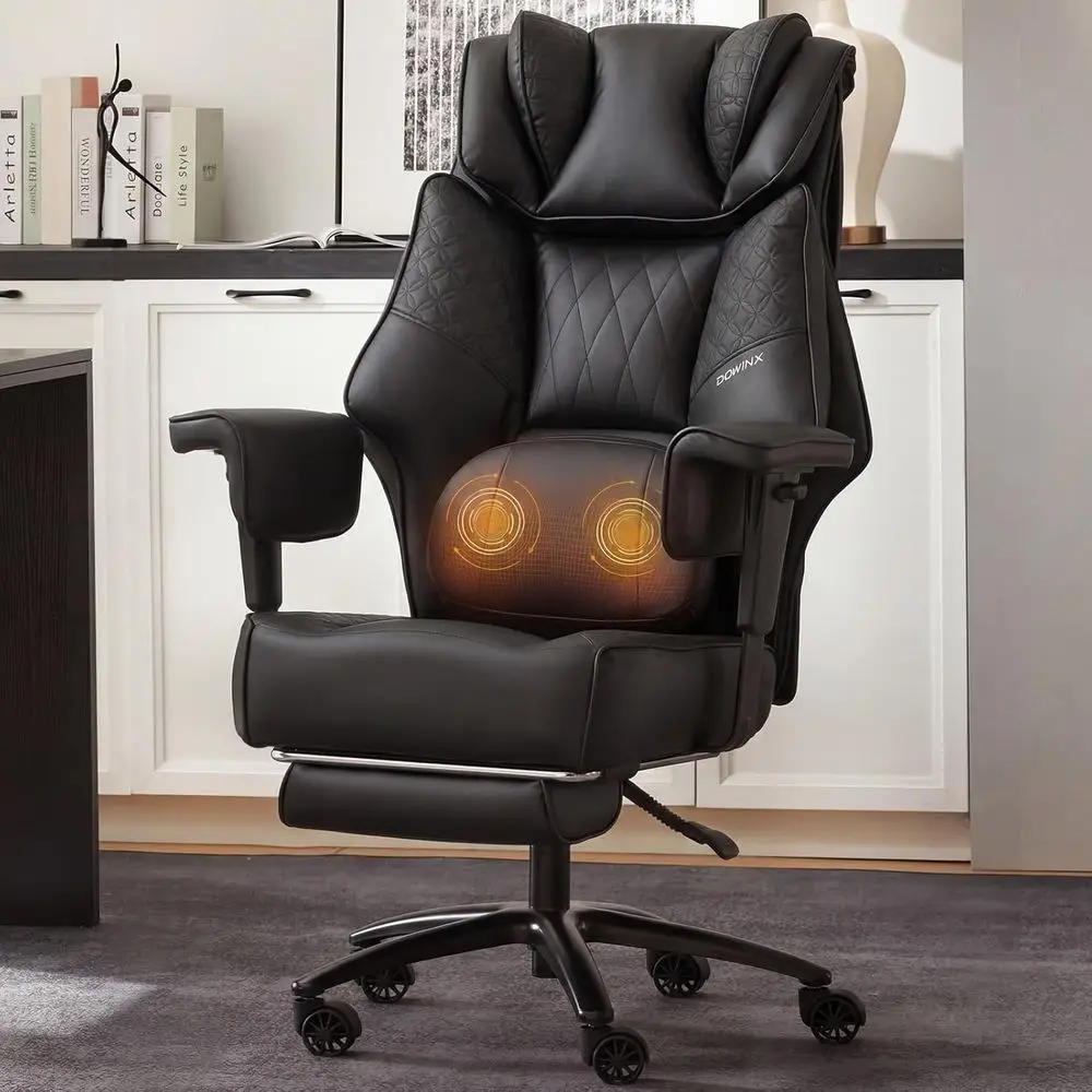 

Big and Tall Oice Chair with Massage Lumbar Support,Executive Oice Chair with Wide Thick Seat Cushion and Adjustable Armrest,Com