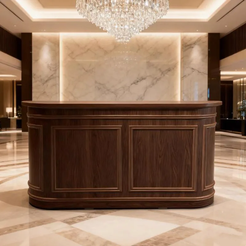 

Wood Curved Reception Desks Executive Industrial Aesthetic Reception Desks Welcome Unique Comptoire Accueil Commercial Furniture