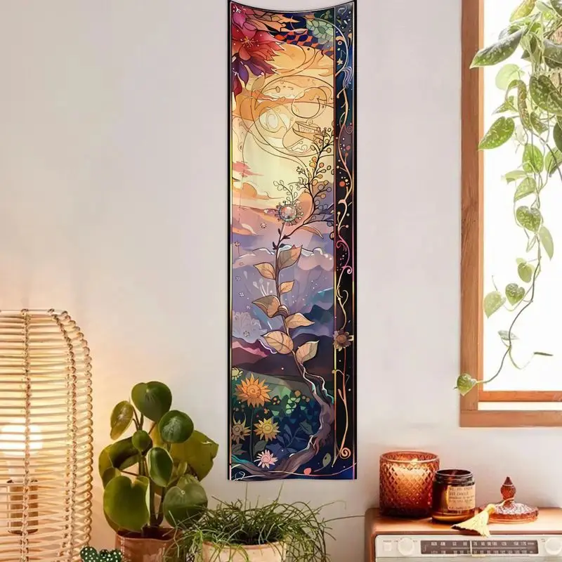 VIKAMA Painted Glass Wind Curved Moon Forest Lakeside Long Tapestry Wall Decoration Foyer Room Decoration Home Decoration