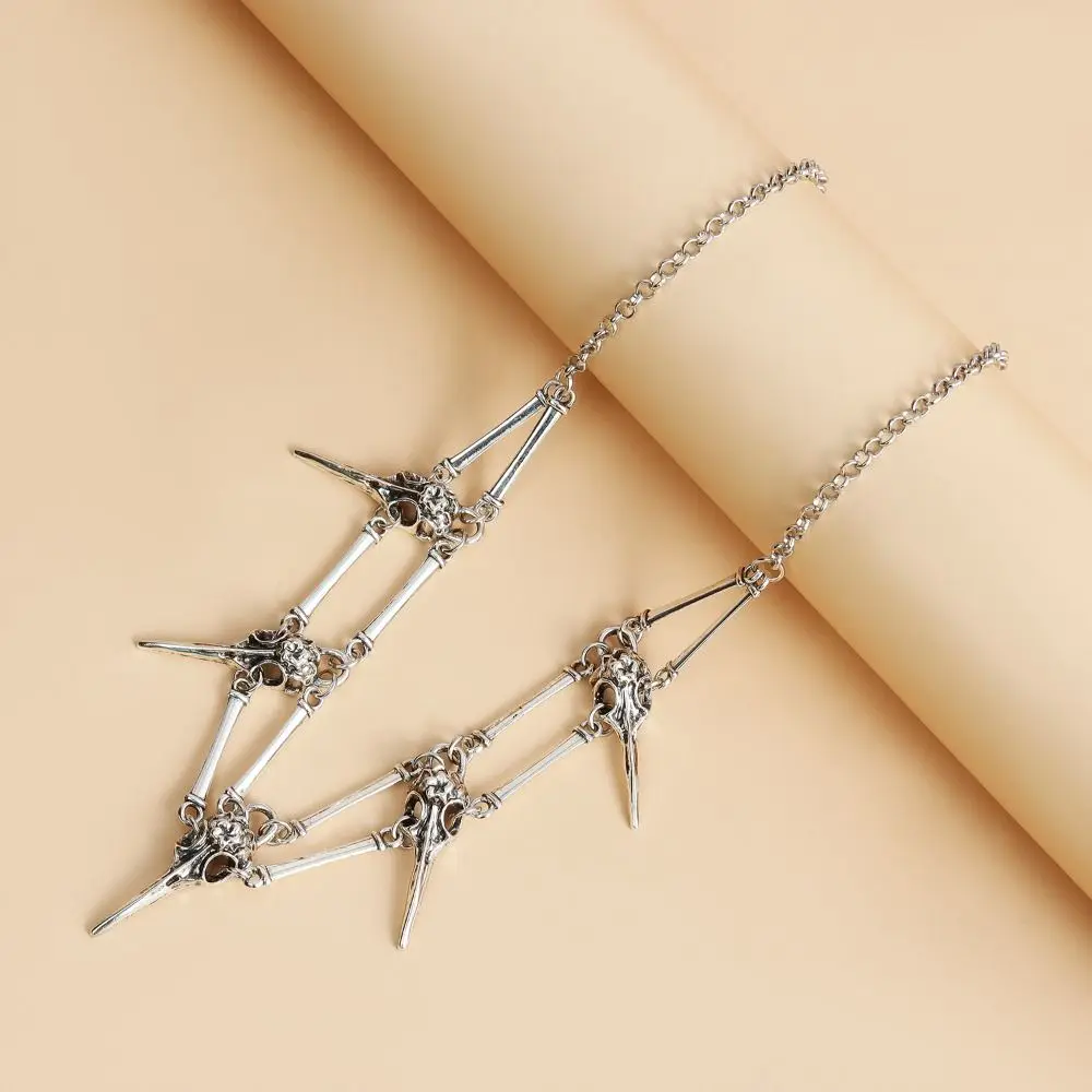 Alternative Fashion Bird Skull Pendant Raven Pendant Antiqued Silver Boho Style Chocker Neck Accessories Unisex Design