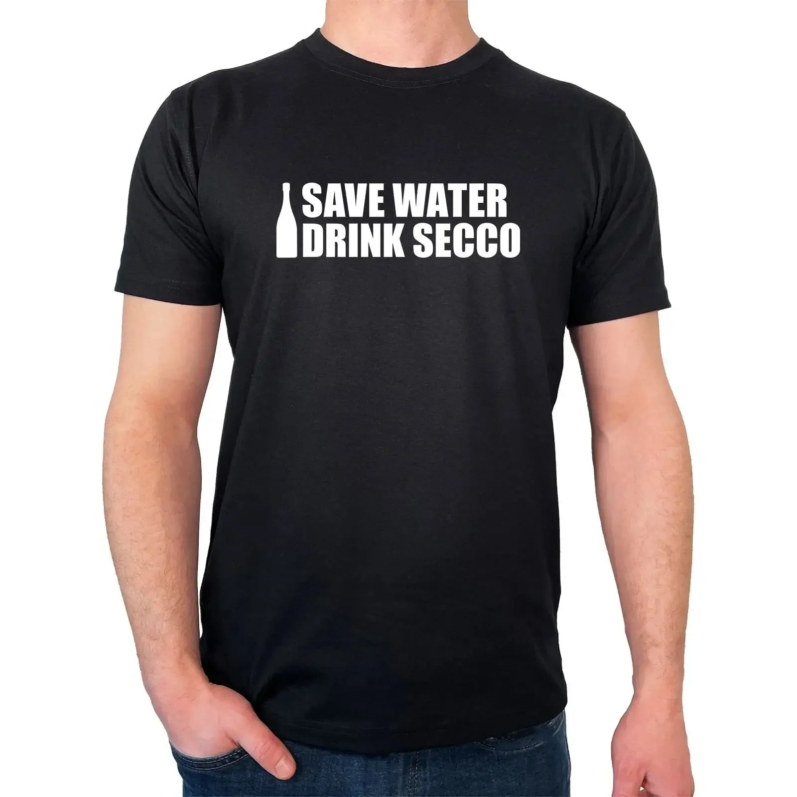 Camiseta Herren Save Water Drink Secco Sektflasche Geschenkidee vintage lavada elegante cómoda para hombre suave informal versátil