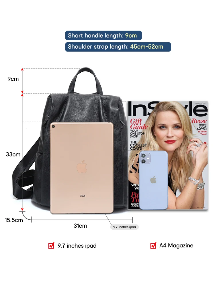 Zency-Sac à dos en cuir véritable pour femme, sac de voyage pratique, grand cartable pour filles, sac à dos femme, sac à dos pour ordinateur portable, noir, nouveau, 100%