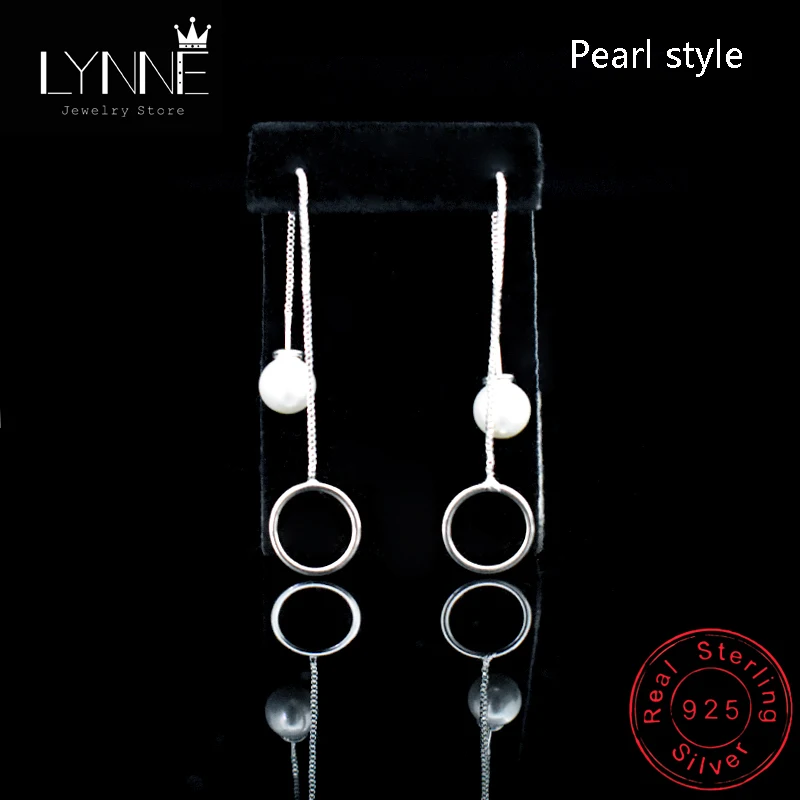 

Hot Trendy Round&Triangle&Square Ear Wire Pearl Drop Earrings 925 Sterling Silver Long Chain Pendant Earings Women Jewelry Gift