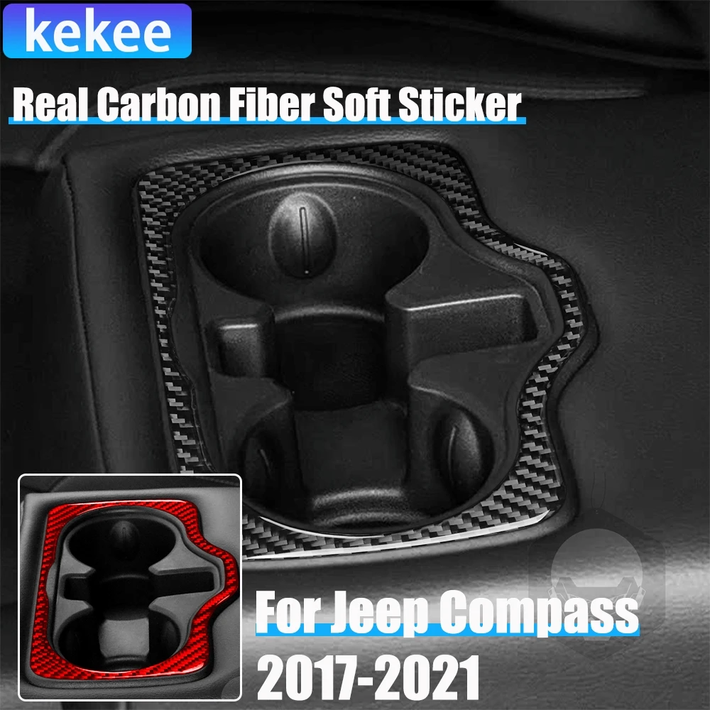 

Real Carbon Fiber Car Accessories Rear Cup Holder Decorative Trim Cover Soft Sticker For Jeep Compass 2017 2018 2019 2020 2021