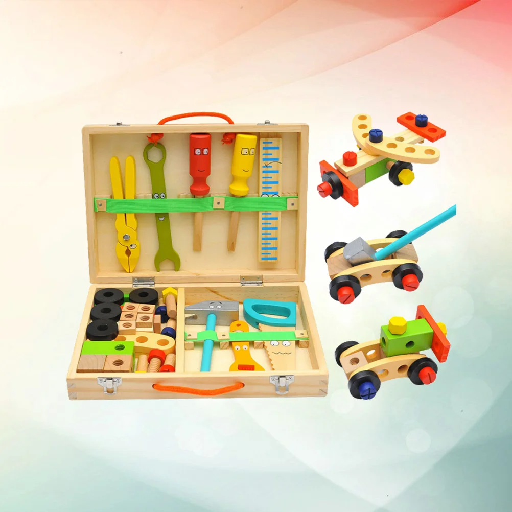 1Set Children Simulation Repair Tools Portable Toolbox Pretend Play Repair Tools Kit Wood Maintenance Tools Educational Learning