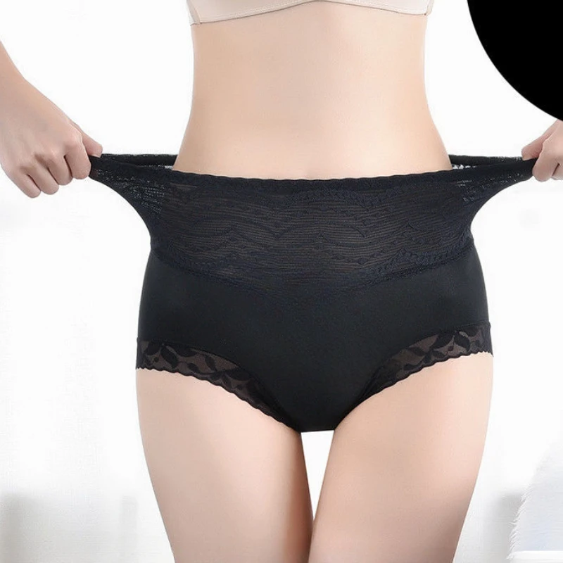 High Waist Lace Panties for Women Closed Belly Lifted Buttocks Sexy Comfortable and Charming Plus Size Ice Silk Summer Thin