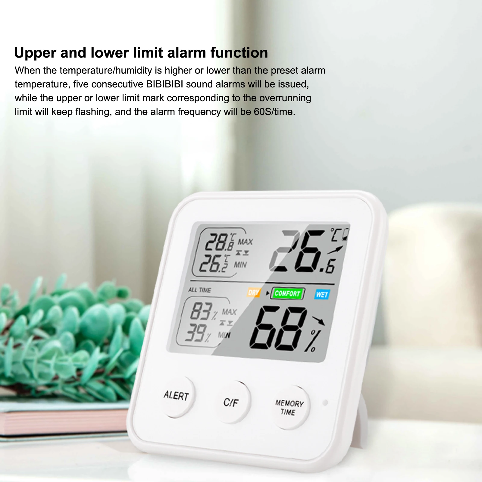 

LCD Electronic Digital Temperature Humidity Meter Indoor Thermometer Hygrometer With Upper and Lower Limit Alarm Function