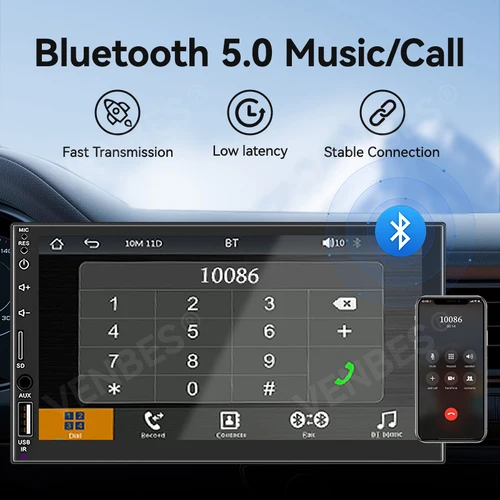 Imagen 2 del producto VENBES Radio para coche Mirror Link 7 en 1 DIN reproductor Multimedia para coche pantalla táctil Bluetooth 5,0 cámara CVBS USB TF FM