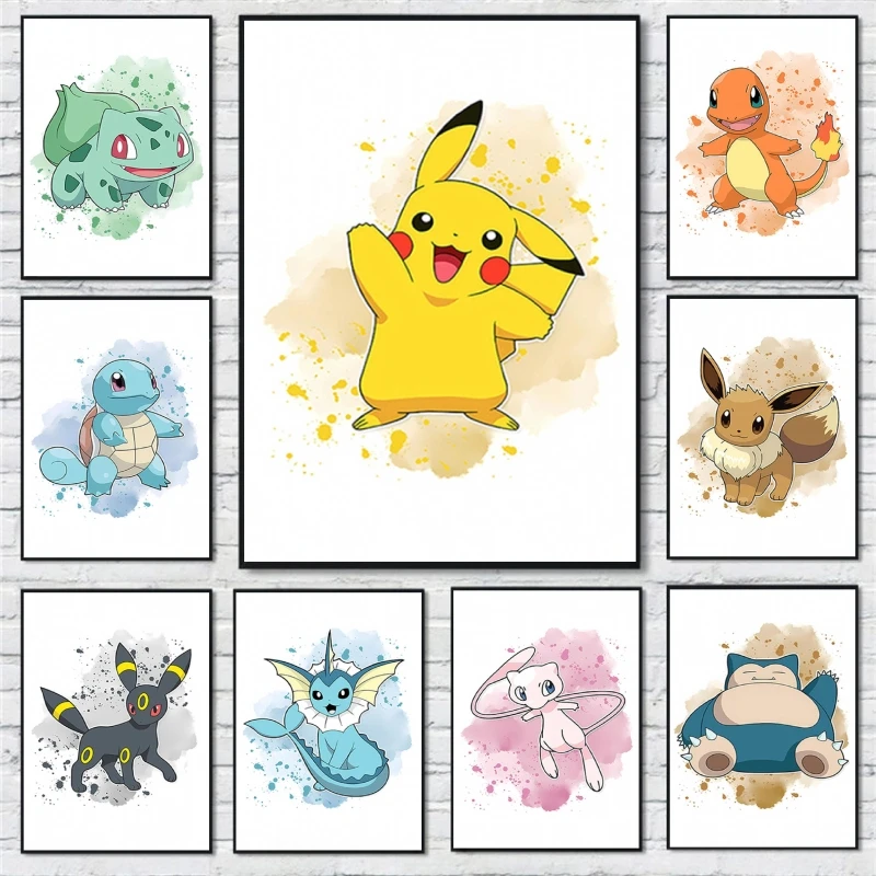 

Canvas Wall Art Pokemon Pikachu Bulbasaur Poster Home Decor Gifts Modular Prints Classic Modern Living Room Comics Pictures