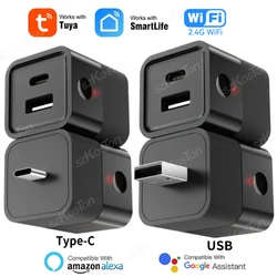 2 in 1 Tuya WiFi Smart TypeC USB Adaptor Switch Mini USB Power Adaptor Charger Plug Timing Voice Control Works with Alexa Google