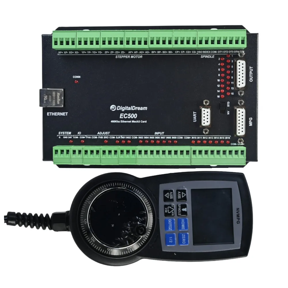 Mach3-Ethernet 3/4/5/6 Axis CNC Motion Controller Ec500 460Khz Milling Machine Motion Control Card With MPG & Digital Display
