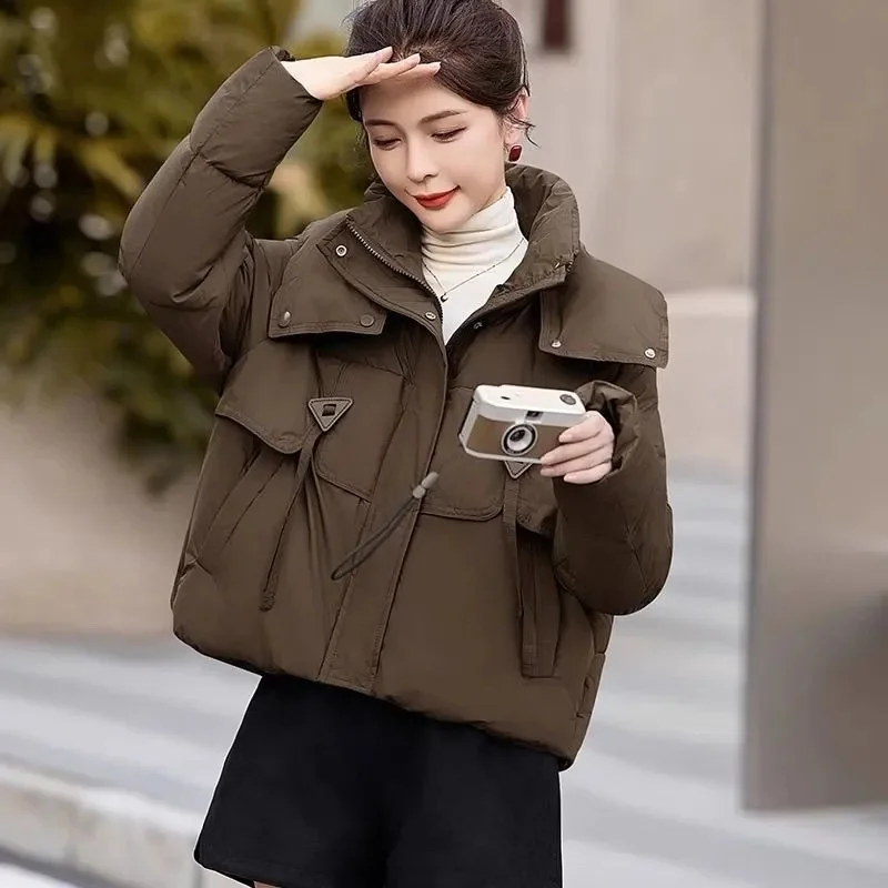 2025 Nieuwe Mode Parka Jas Vrouwen Koreaanse Herfst Winter Losse Capuchon Dikker Warm Dons Katoen Gewatteerde Korte Jassen Vrouwelijke tops