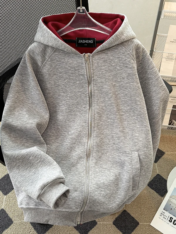 

Men's Hooded Sweater Jacket Double Color Casual Air Layer Outerwear Spring Autumn Trendy Brand Heavyweight Comfortable Coat
