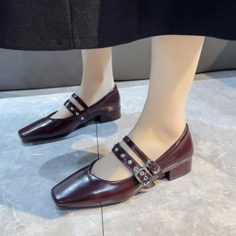 

New Female Footwear Square Toe Luxury Women Flats Mary Janes Shoes Shallow Fashion Buckle Strap Ladies Ballet Flats Shoes