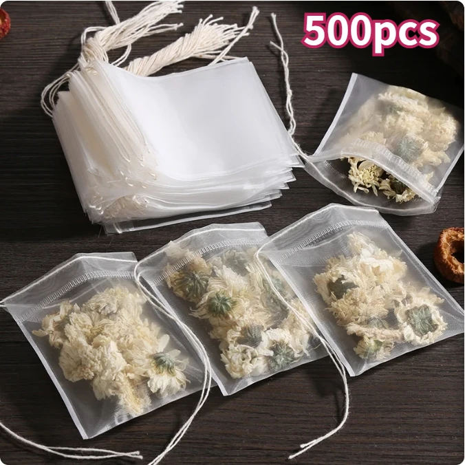 500/50 PCS Disposable Tea Filter Bags Non-woven Fabric Tea Bag with Drawstring Kitchen Filter Paper for Coffee Herb Loose Tea