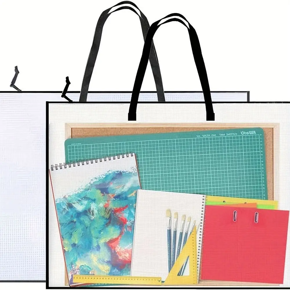 with Zipper and Handle Art Portfolio Bag Mesh PVC Multifunctional Project Bag Thickened Large Capacity Mesh Art Bag