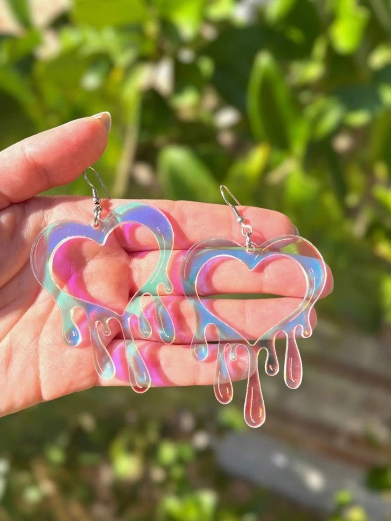 

Sweet and Lovely Rainbow Love Dangle Earrings Acrylic Polishing Dazzle Color Star Drop Earrings for Women Valentine's Day Gifts