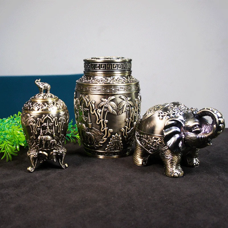 Handmade Metal Elephant Ashtray Tea Can Toothpick Holder Southeast Asian Style Home Decor Gift