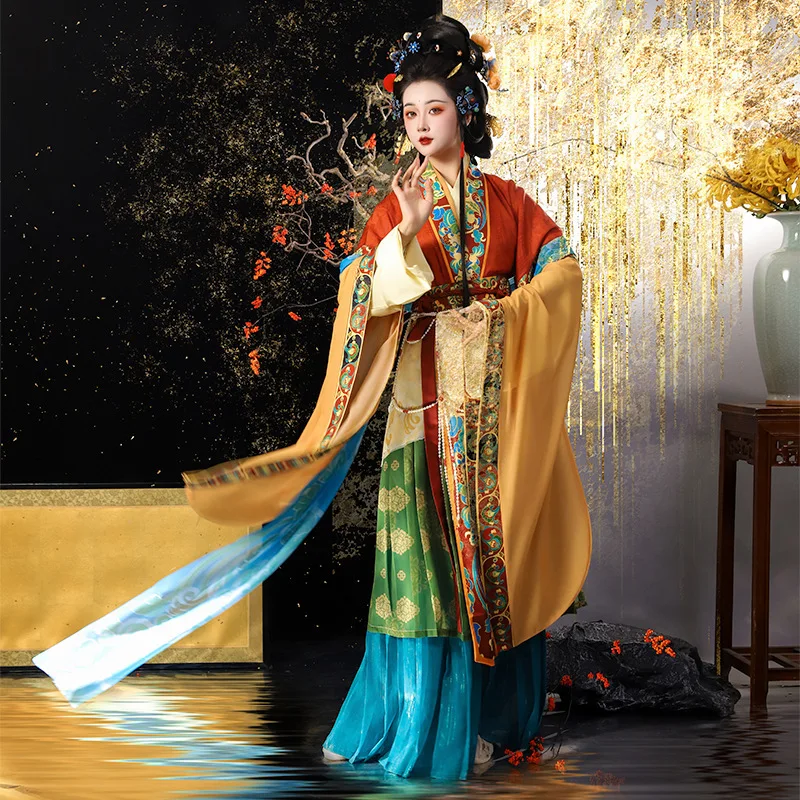 

2025 New Hanfu Wei Jin Dynasty Restoration Goddess Fairy Dress Large Sleeve Waist-Length Perforated Skirt Seven-Piece Set