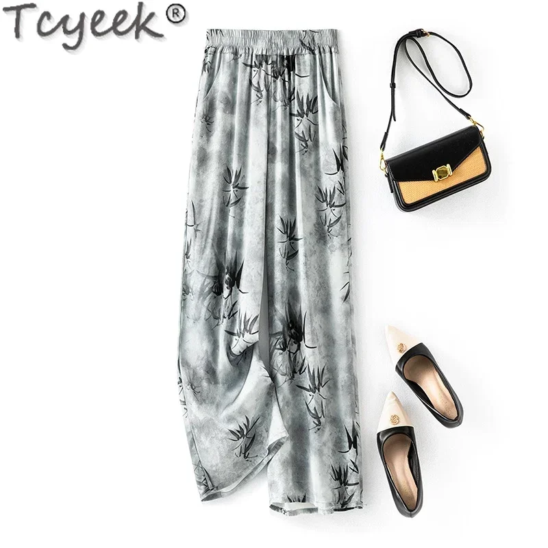 

Tcyeek 93% Mulberry Silk Pants Womans Clothing Long Pants Wide Leg Pants Women Summer Casual Trousers Pantalones De Mujer 2024