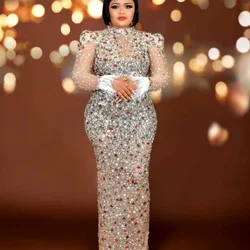 Sexy Elastic Mesh African Dresses for Women 2024 Full Diamond Luxury Long Maxi Dress Summer African Clothes Robe Africaine Femme