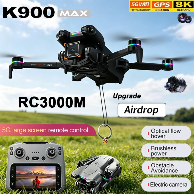 Dron K900 con Cámara HD 8K, Motor sin Escobillas 5G, Quadcopter RC Plegable, Fotografía Profesional con Evitación de Obstáculos y Lanzamiento Aéreo