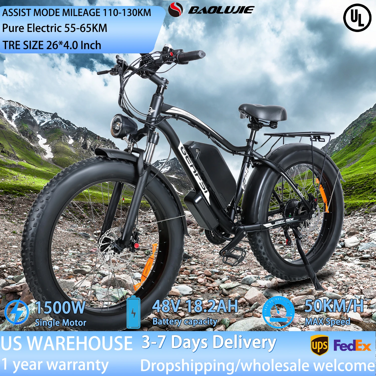 

1500W E-Bike Electric Bike for Adults 48V18.2AH Removable Battery Long Range Ebike 31MPH Electric Bicycle Fat Tire Mountain Bike